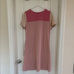 DONATING SOON! Colorblock Ribbed Knit Short Sleeve Dress - Pink & Cream